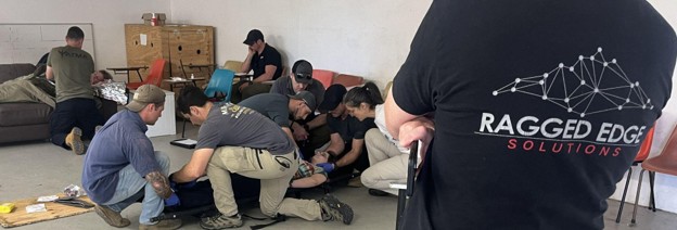 A mix of Civilian and Military Australian medical practitioners manage a simulated mass casualty event during a Ragged Edge Solutions course Photo Credit Paul Loos, 2023