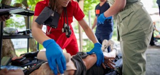Partner Nation Military Medical Academy surgical fellows treat a simulated casualty during the Global Response Medicine STRORM-2 Surgical Team Course Photo Credit Spencer Chumbley 2026